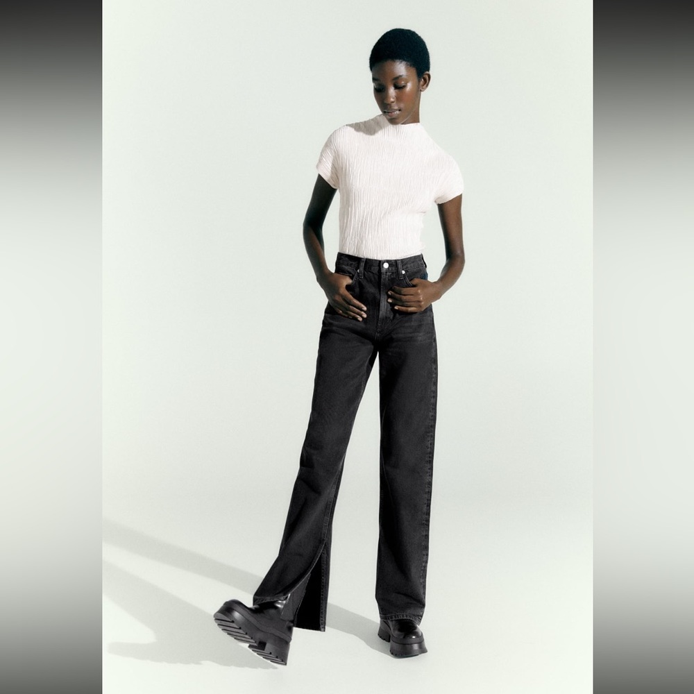 Split wide leg jeans Zara size 6 light black wash